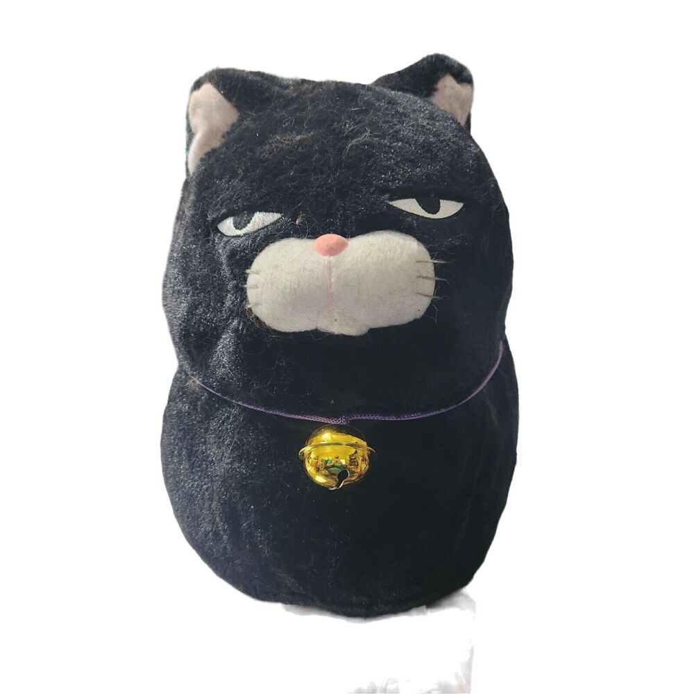 Amuse Hige‎ Manjyu Kuromame Black Cat Plush Grumpy Expression Gold Bell Neko